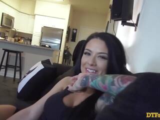 Tattooed enchantress Gets Pounded on Couch