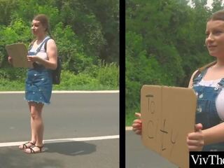 Bewitching lesbian picks up inviting hitch hiker and fucks her adult movie videos
