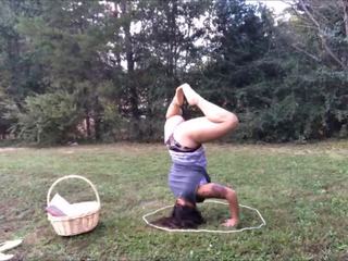 Outdoor yoga in panties