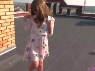 Voluptuous Student on the Roof concupiscent Blowjob and Doggy Fuck - Outdoor