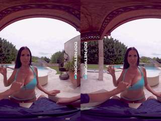 Busty VR adult movie feature Kira Queen Sucks & Fucks Poolside in POV adult film Scene