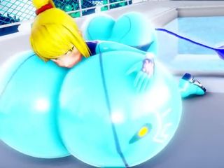 Samus in zero Suit: Water Filling Breast Expansion - by Imbapovi